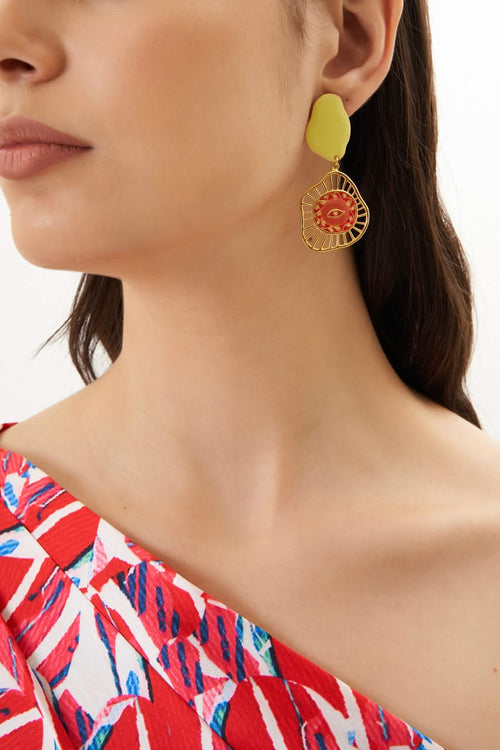Lime Green Evil Eye Earrings