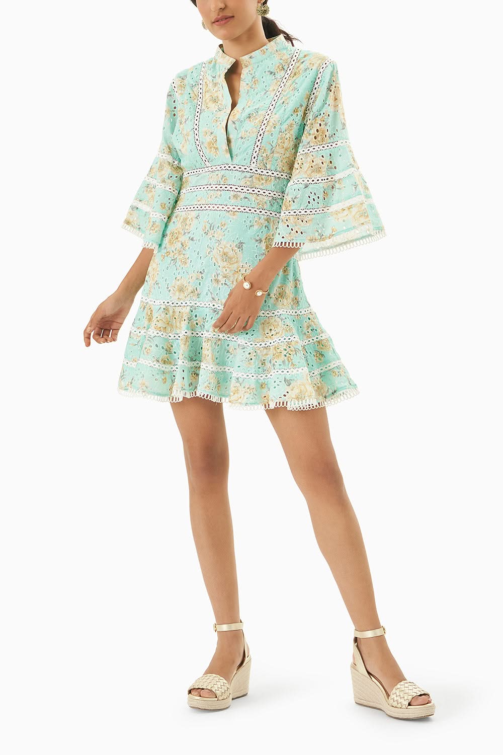 Pale Green Short Cotton Lace Dress