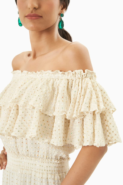 White Strapless Sequined Dress