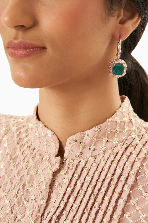 Green & Pink Gold Rhodium Platted Earrings