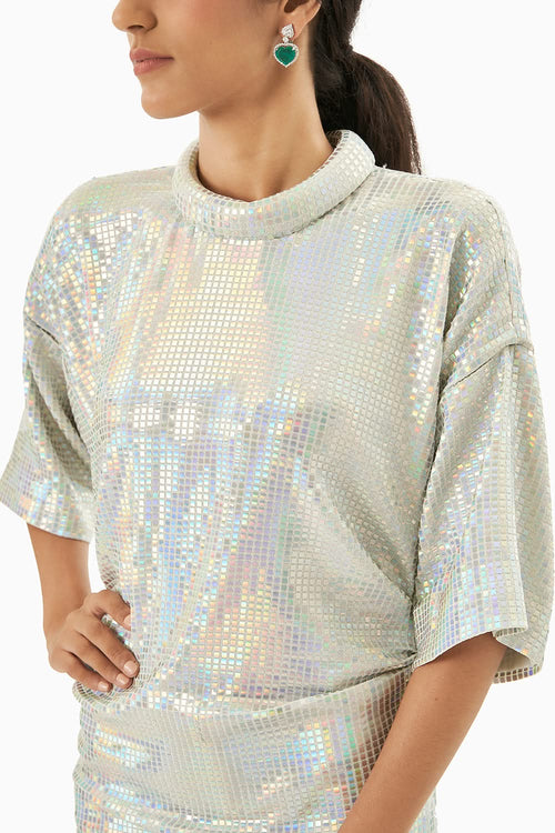 Metallic Jersey Rainbow Short Dress