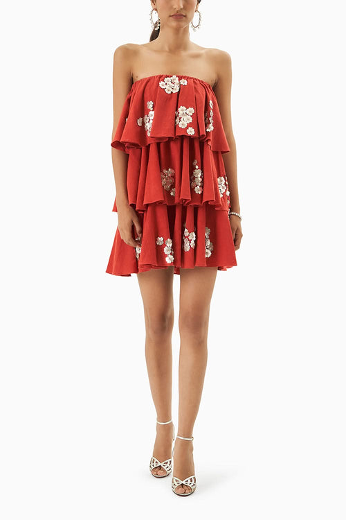 Red Layered Tube Dress