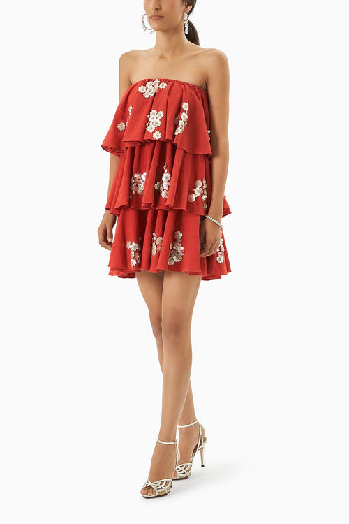 Red Layered Tube Dress
