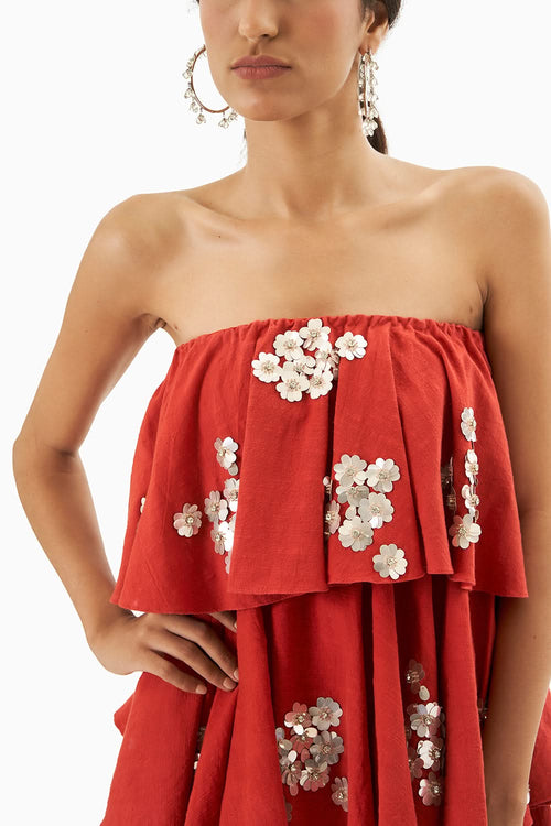Red Layered Tube Dress