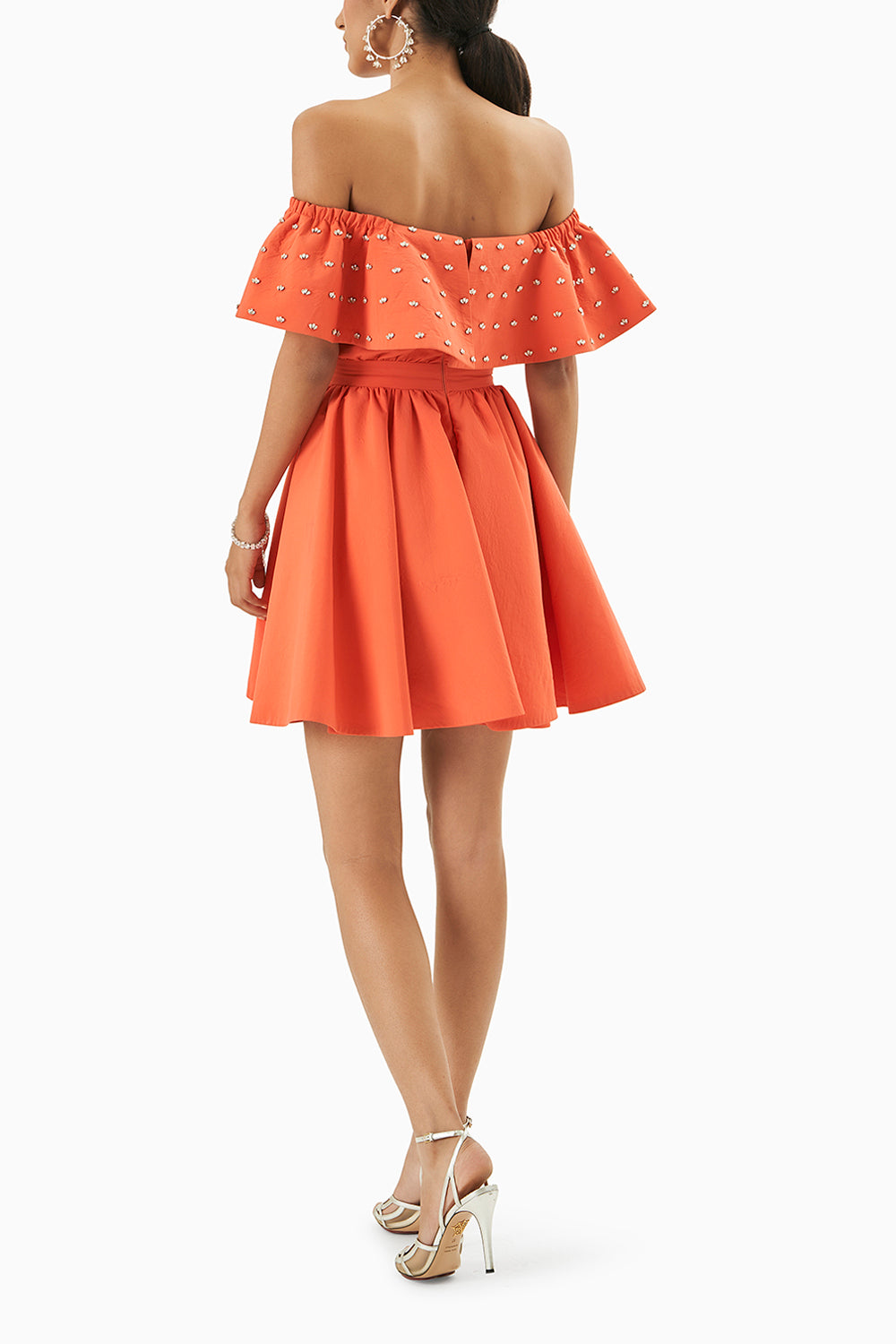 Orange Embellished Strapless Dress
