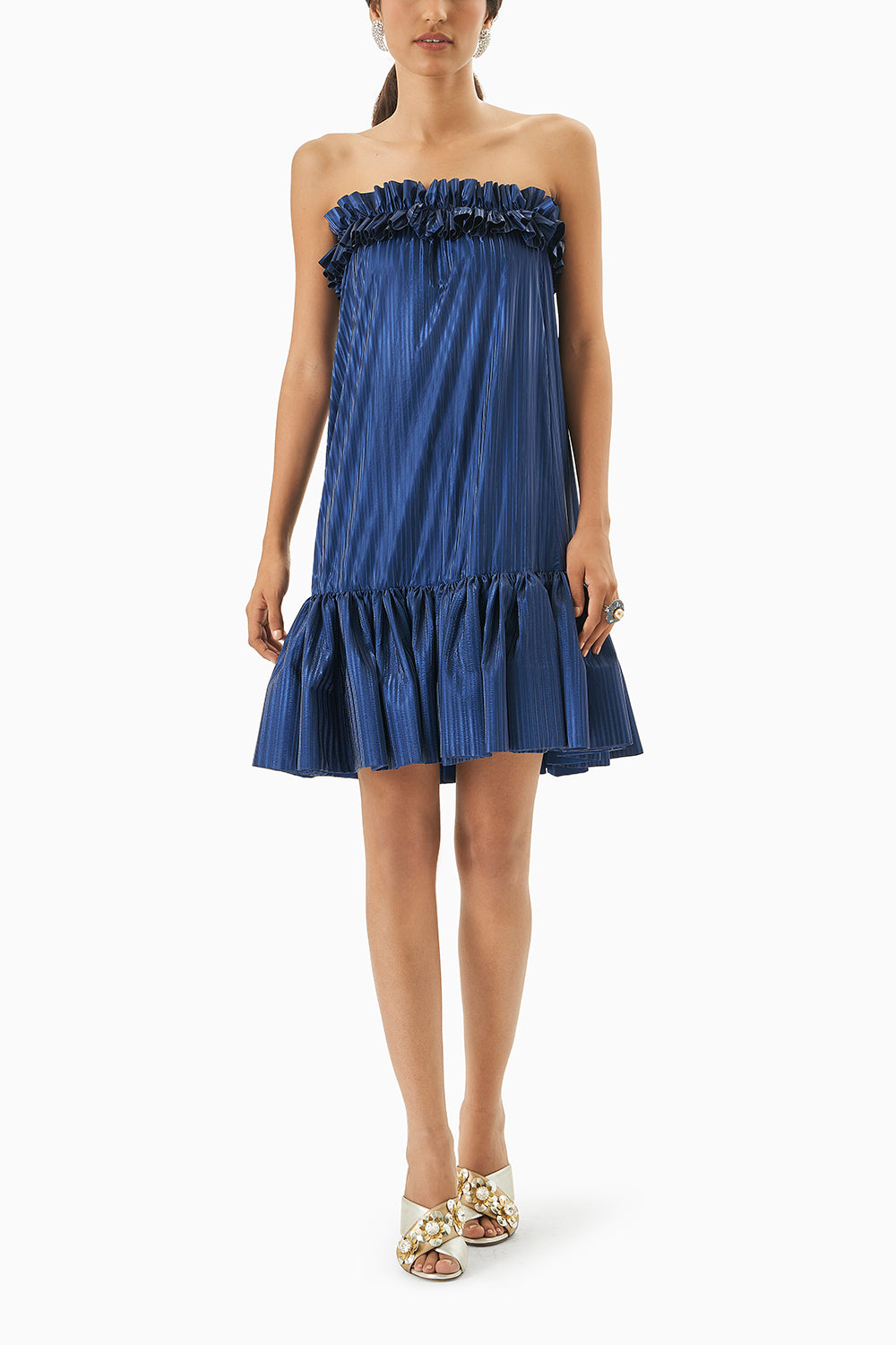 Electric Blue Ruffled Strapless Dress