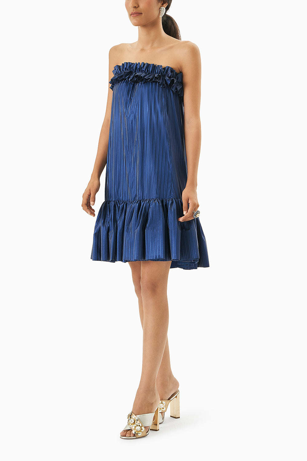 Electric Blue Ruffled Strapless Dress