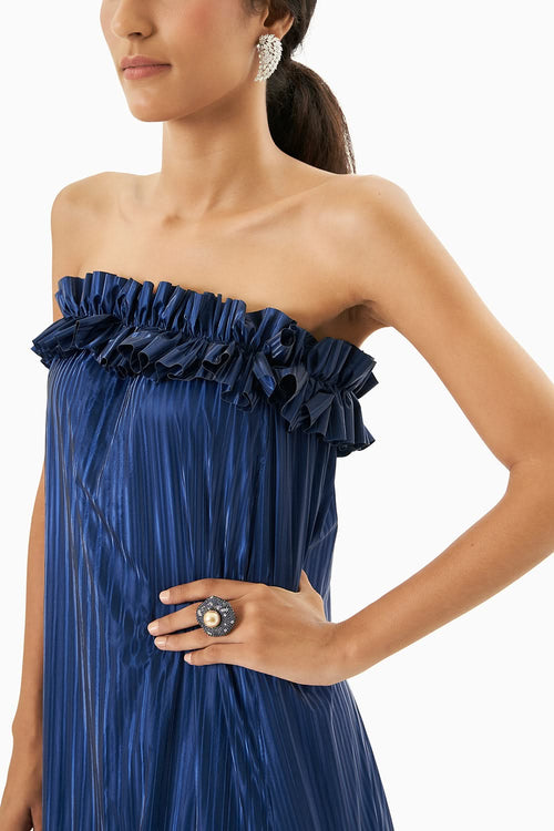Electric Blue Ruffled Strapless Dress