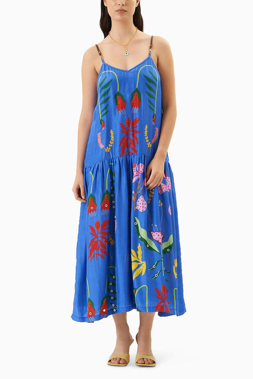 Blue A-Line Midi Dress