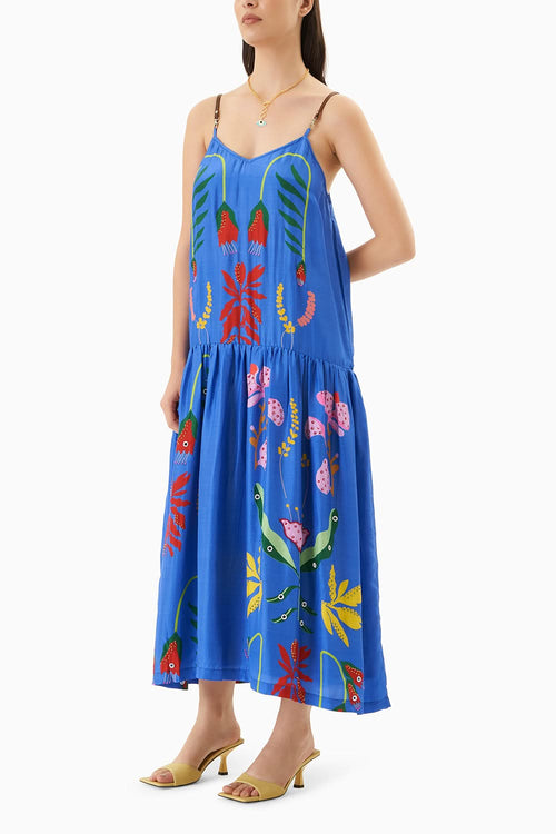 Blue A-Line Midi Dress