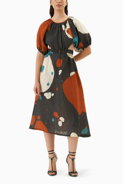 Black Modern Abstract Print Midi