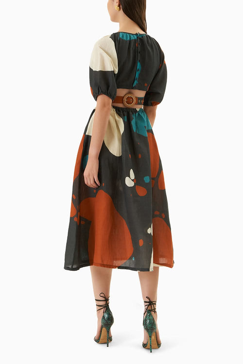Black Modern Abstract Print Midi