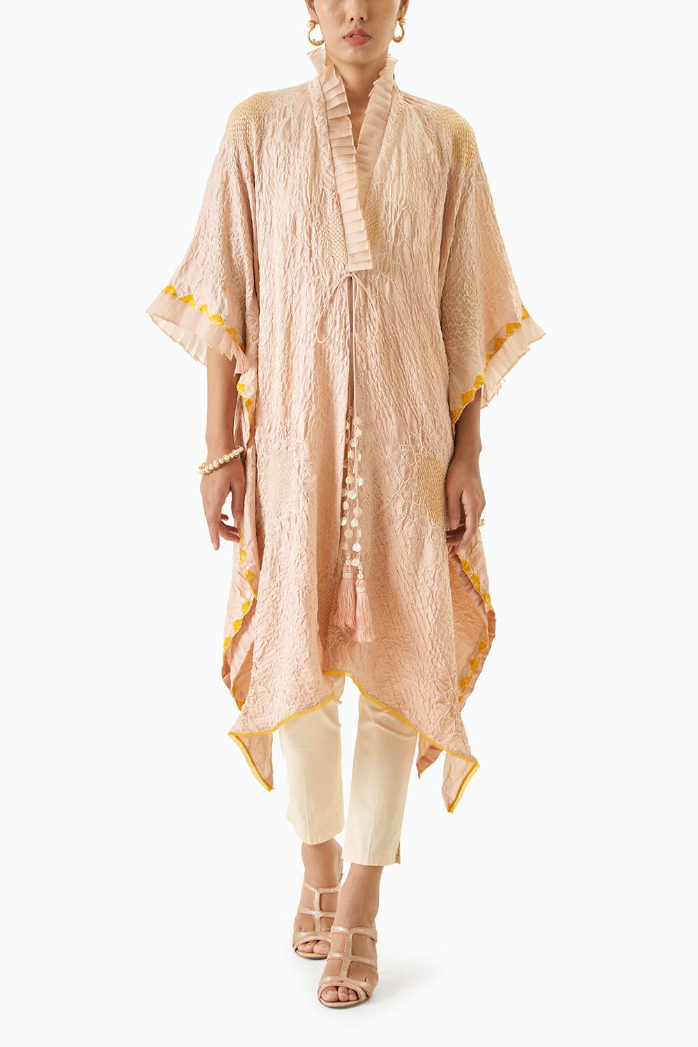Shibori Bandhani Frill Kaftan Dress