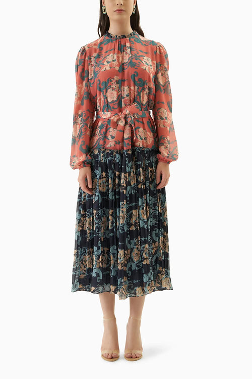 Double Printed Pleated Dress