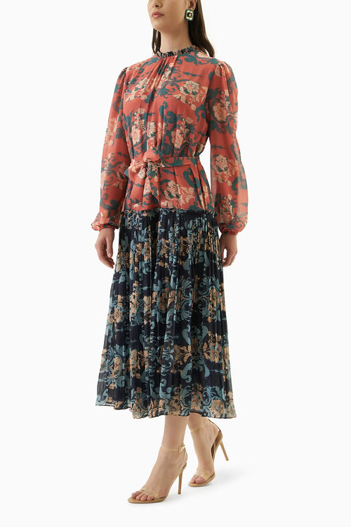 Double Printed Pleated Dress
