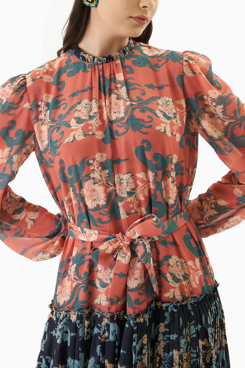 Double Printed Pleated Dress
