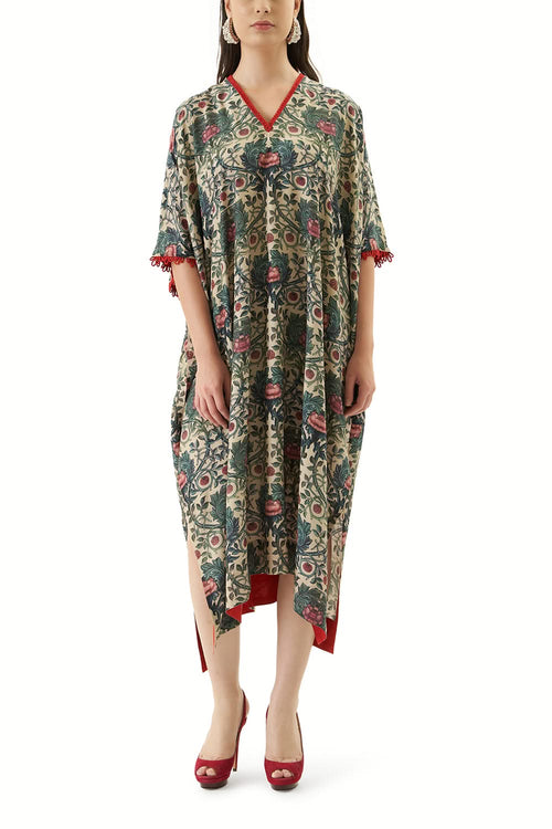 Printed Lotus Motif Kaftan