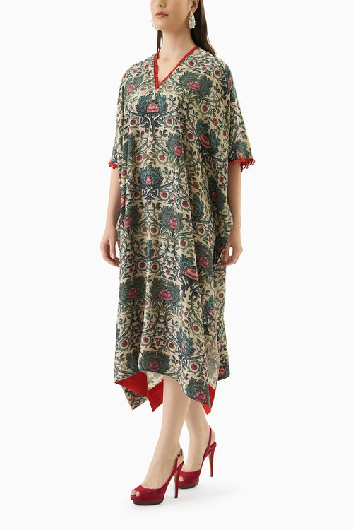 Printed Lotus Motif Kaftan