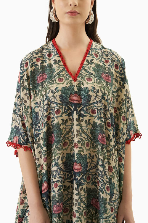 Printed Lotus Motif Kaftan